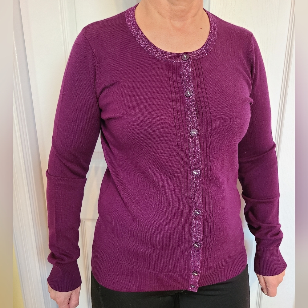 🌟NWOT Denver Hayes Purple Shimmer Cardigan Size Small